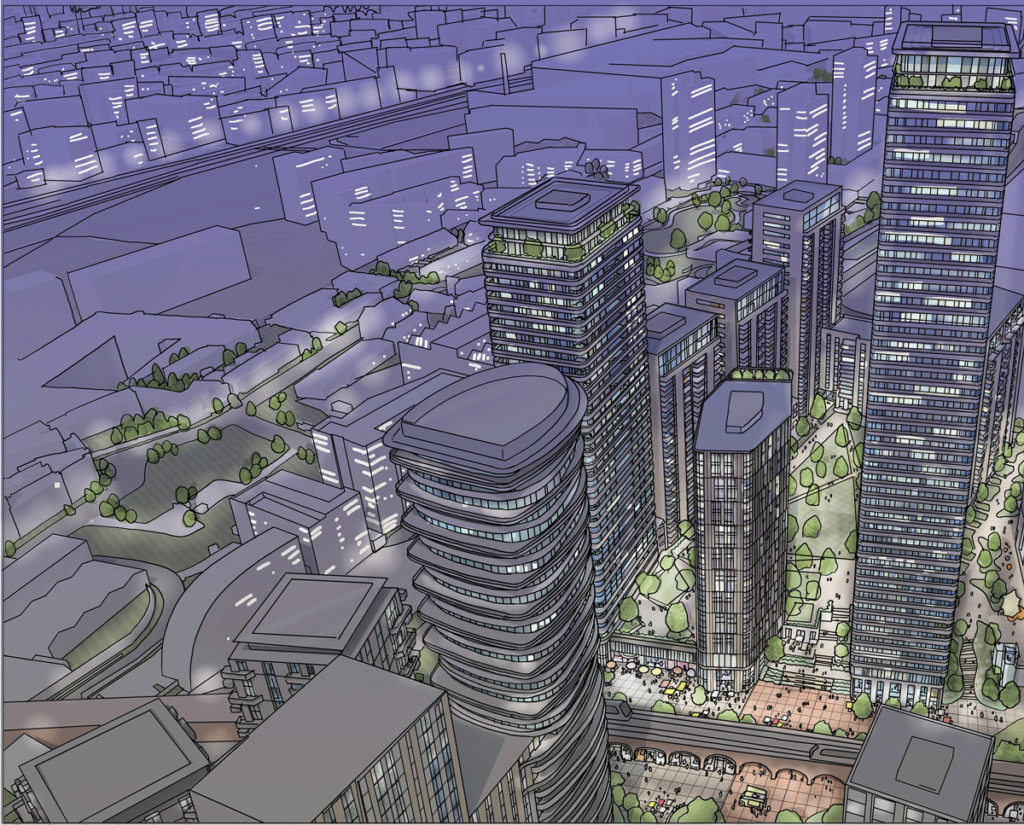 Artist’s impression of plans looking towards the development from White City Living